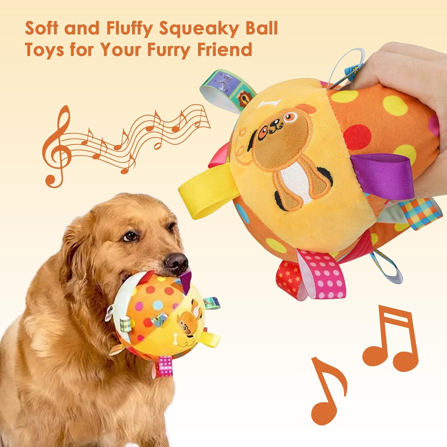 Dog Squeaky Plush Ball Toy with Straps